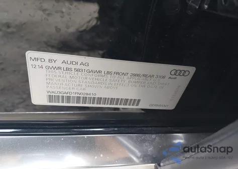 2015 Audi A8 L 3.0T from USA, damaged, VIN WAU3GAFD1FN028410